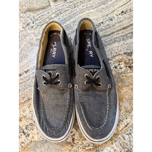 Men's Sperry Halyard 2-Eye Boat Shoes Grey/Black Pinstripe